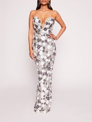 Sequin Bouquets Gown - Silver - Silver