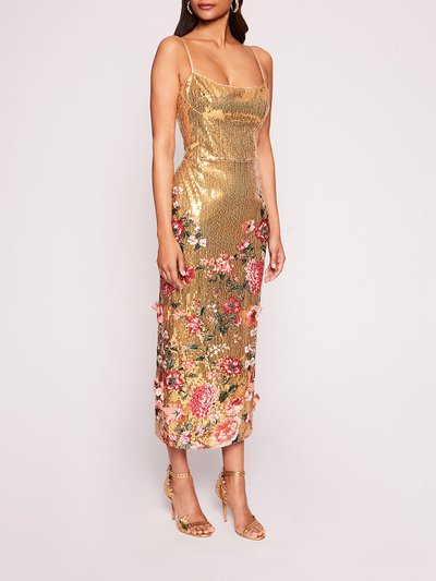 Marchesa Notte Shimmer Midi Dress - Gold Multi product