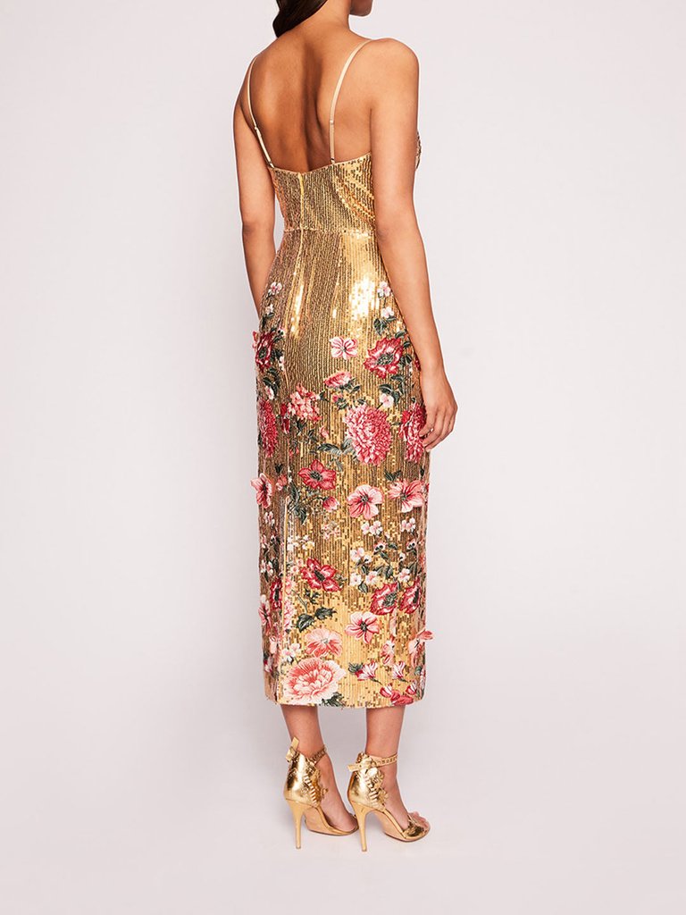 Shimmer Midi Dress - Gold Multi