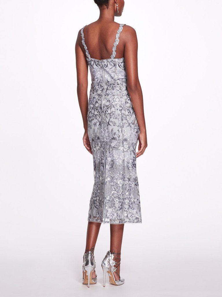 Silver Sequin Tea-length Gown