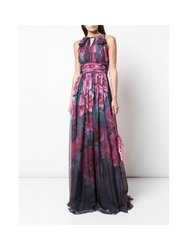 Sleeveless Floral Print Chiffon Gown - Plum