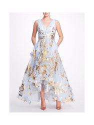 Sleeveless Organza Hi-Lo Gown - Dusty Blue