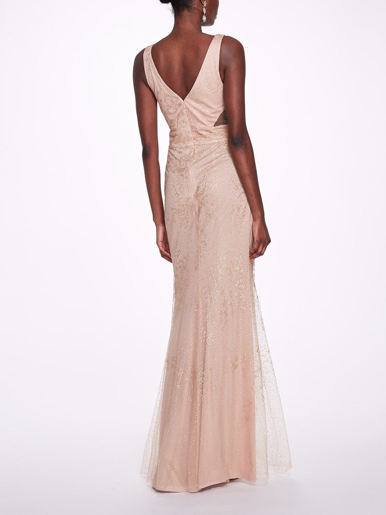 Sleeveless V-neck Glitter Gown