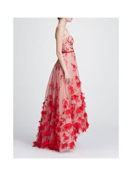 Strapless Hi-lo Embroidered Gown