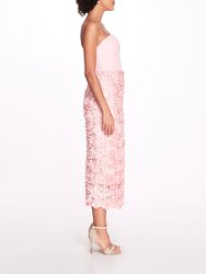 Strapless Tea-Length Rosette Pencil Dress - Carnation