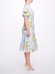 Sweetheart Neckline Floral Print Fitted Midi Dress - Dusty Blue