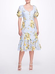 Sweetheart Neckline Floral Print Fitted Midi Dress - Dusty Blue - Dusty Blue