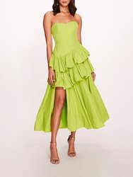 Taffeta Tiered Midi Dress - Spring Green - Spring Green