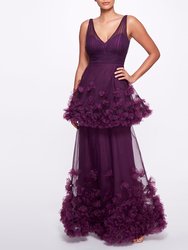 Textured Tiered Gown - Aubergine