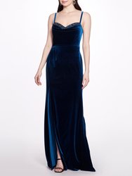 Velvet Cowl Neck Gown - Teal