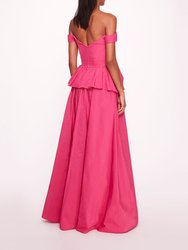 Peplum Taffeta Gown - Pink