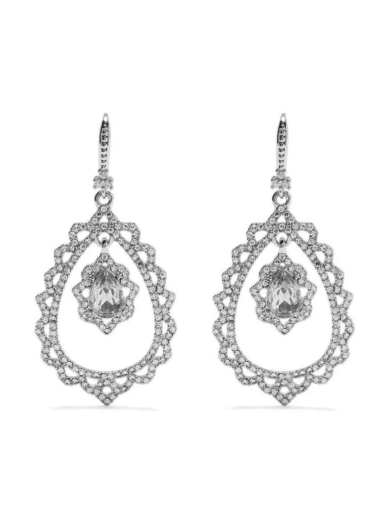 Rhodium Orbital Stone Drop Earring - Crystal