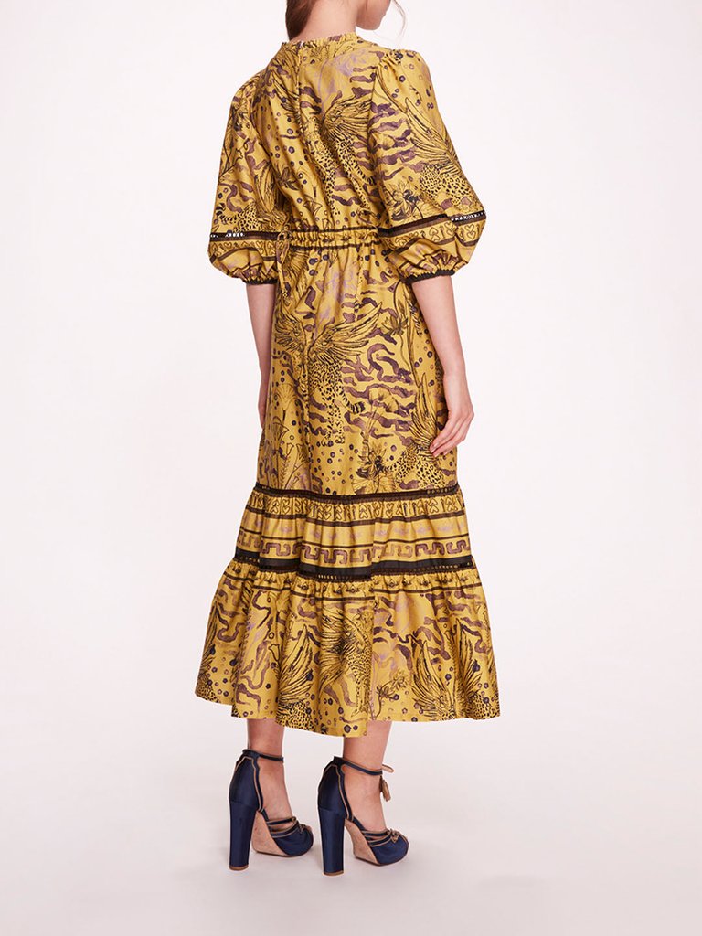 Flying Cheetah Tiered Midi Dress - Yellow Multi