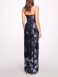 Sequined Gown With Front Side Slit - Blue