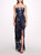 Sequined Gown With Front Side Slit - Blue - Blue