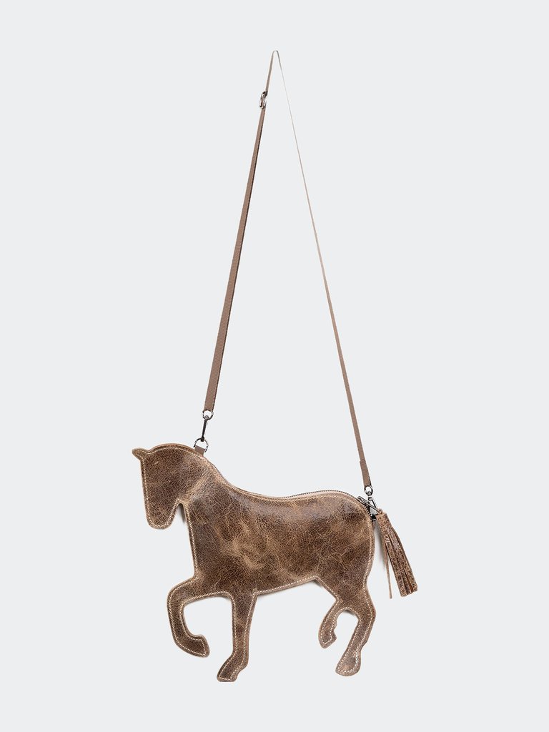 Horsie In Light Brown Upcycled Patina Leather - Light Brown