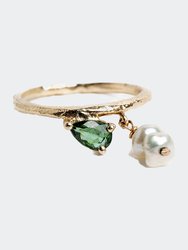 Uji Ring In 14K Solid Gold, Tourmaline And Baroque Pearls