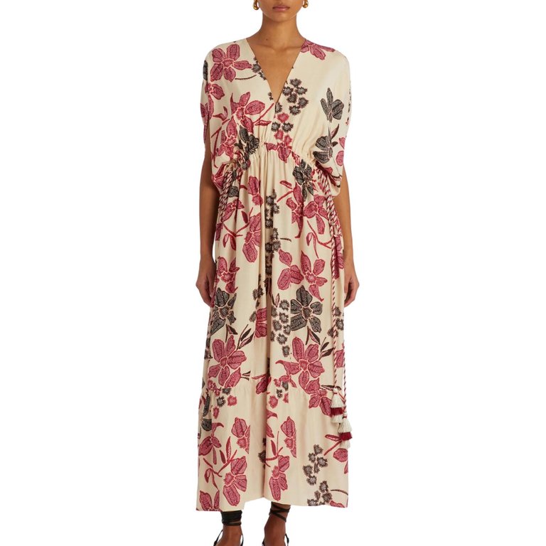 Venus Tassel Caftan Dress In Cherry Blossom - Cherry Blossom