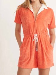 Terry Out Romper - Hot Coral