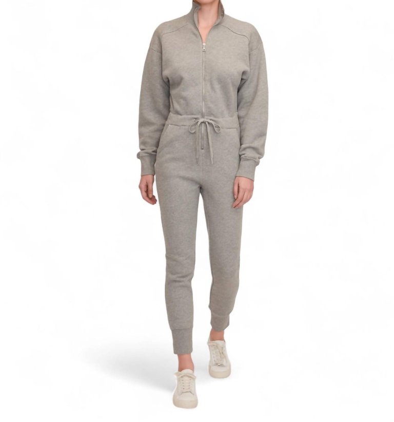 Red-Eye Zip Front French Terry Jumpsuit In Heather Grey - Heather Grey