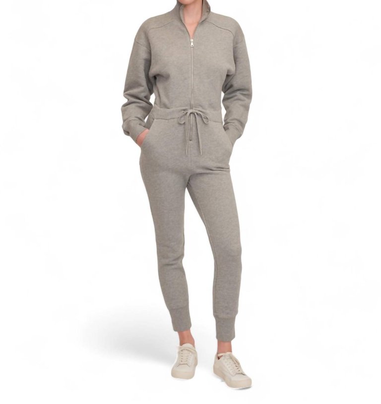 Red-Eye Zip Front French Terry Jumpsuit In Heather Grey