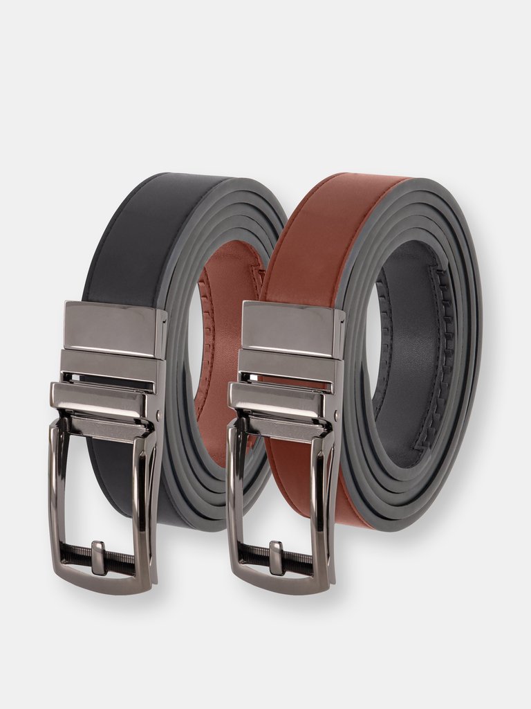 Reversible Ratchet Belt - Black/Cognac Strap With Black Buckle