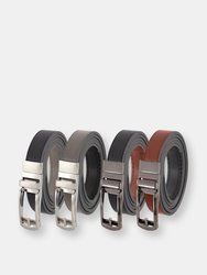 Reversible Ratchet Belt - 2 Pack: Black/Cognac Strap With Black Buckle and Black/Grey Strap With Silver Buckle