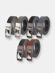 Reversible Ratchet Belt - 3 Pack: Black/Cognac Strap With Black Buckle and Black/Grey Strap With Silver Buckle and Black/Navy Strap With Black Buckle