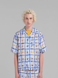 Habotai Silk Bowling Shirt With Saraband Print - Light Blue
