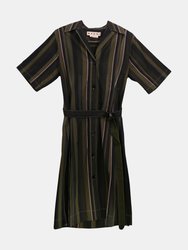 Marni Women's Dark Olive Short Sleeve Striped Poplin Dress - Dark Olive
