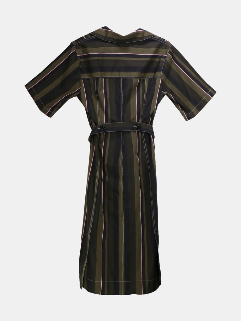 Marni Women's Dark Olive Striped Poplin Dress - 6 US / 42 EU