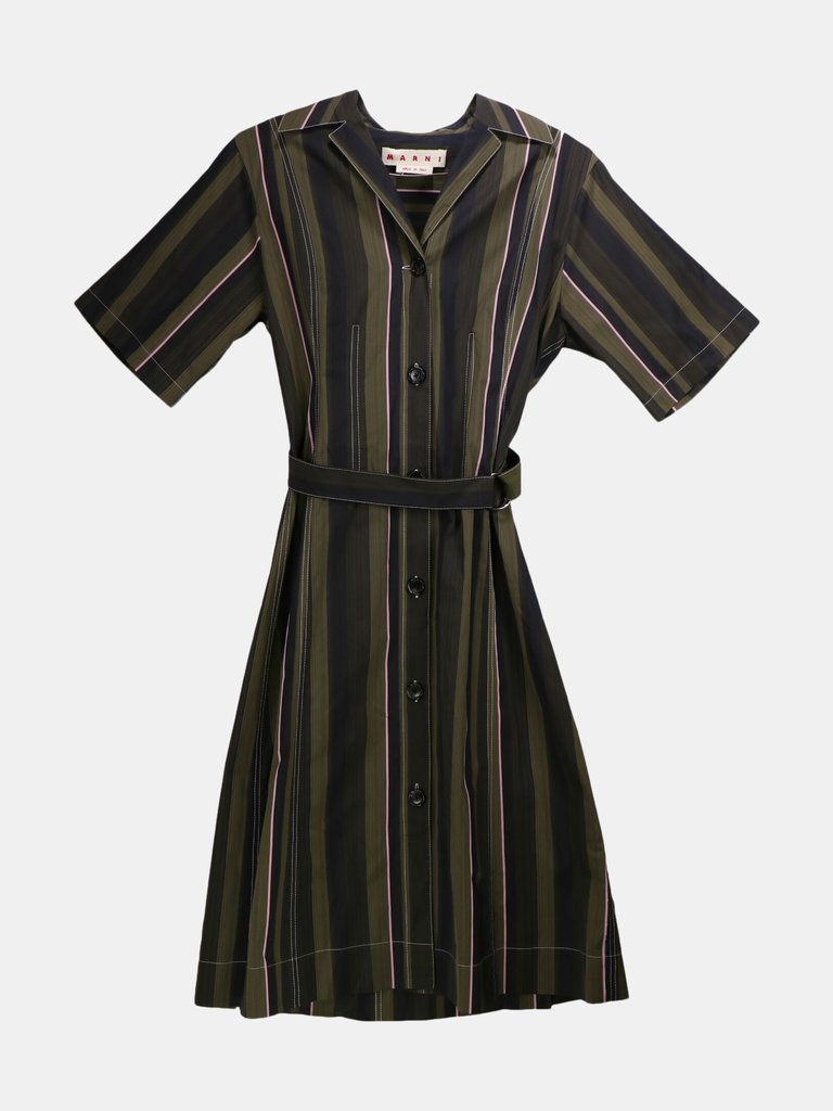 Marni Women's Dark Olive Striped Poplin Dress - 6 US / 42 EU - Dark Olive