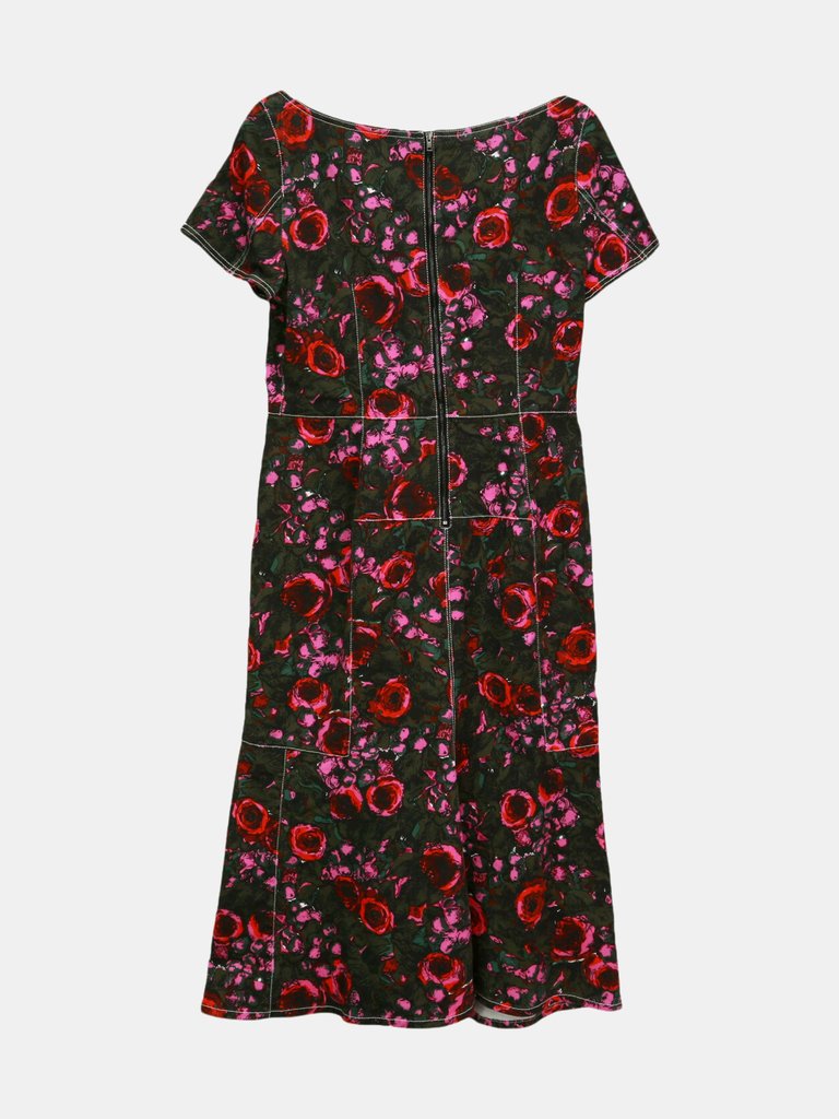 Marni Women's Starlight Pink Amarcord Denim Short Sleeved Floral Dress