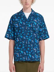 Poplin Bowling Shirt With Marni Dripping Print - Ink