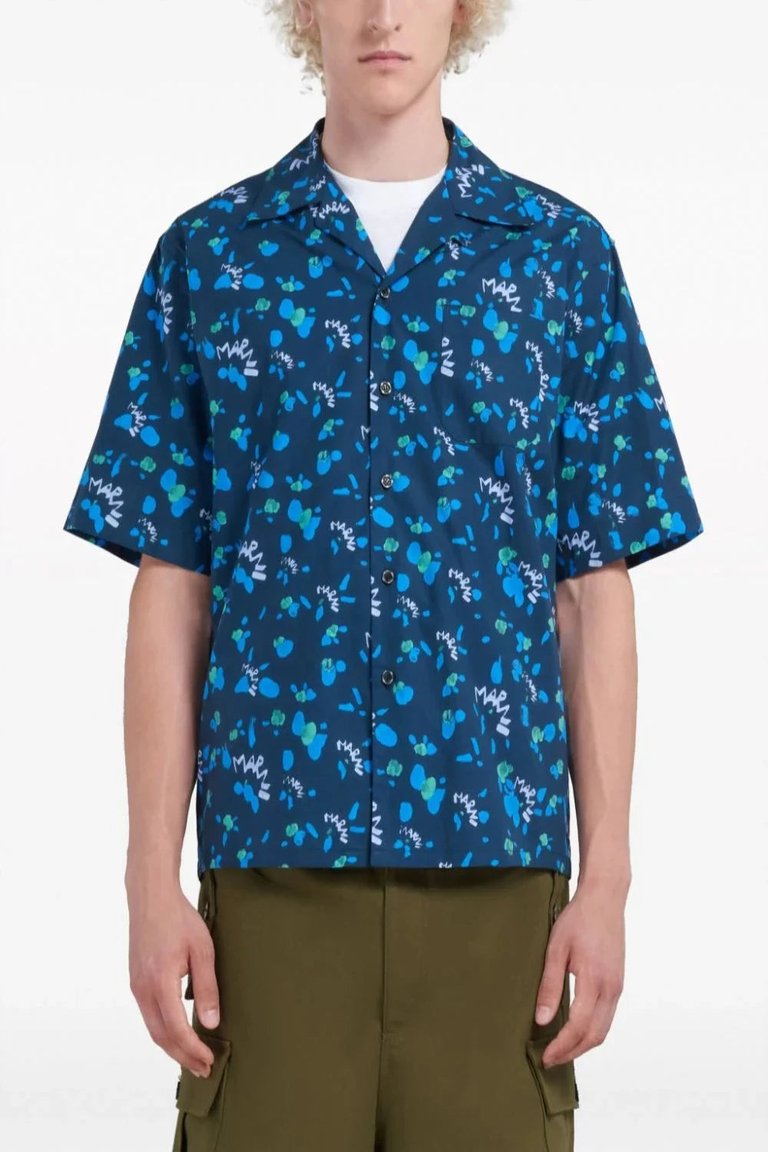 Poplin Bowling Shirt With Marni Dripping Print - Ink