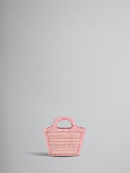 Tropicalia Micro Bag In Pink Leather And Raffia Effect Fabric - Light Pink