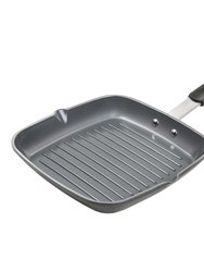 Ceramic Nonstick Grill Pan With Silicone Grip, 10" - Gray