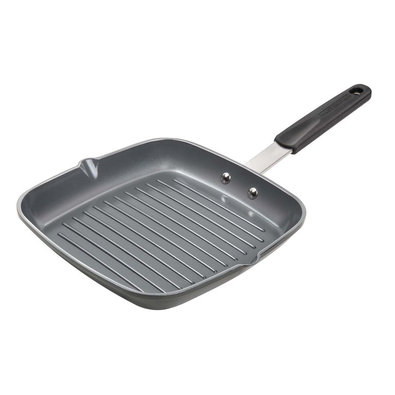 Ceramic Nonstick Grill Pan With Silicone Grip, 10" - Gray