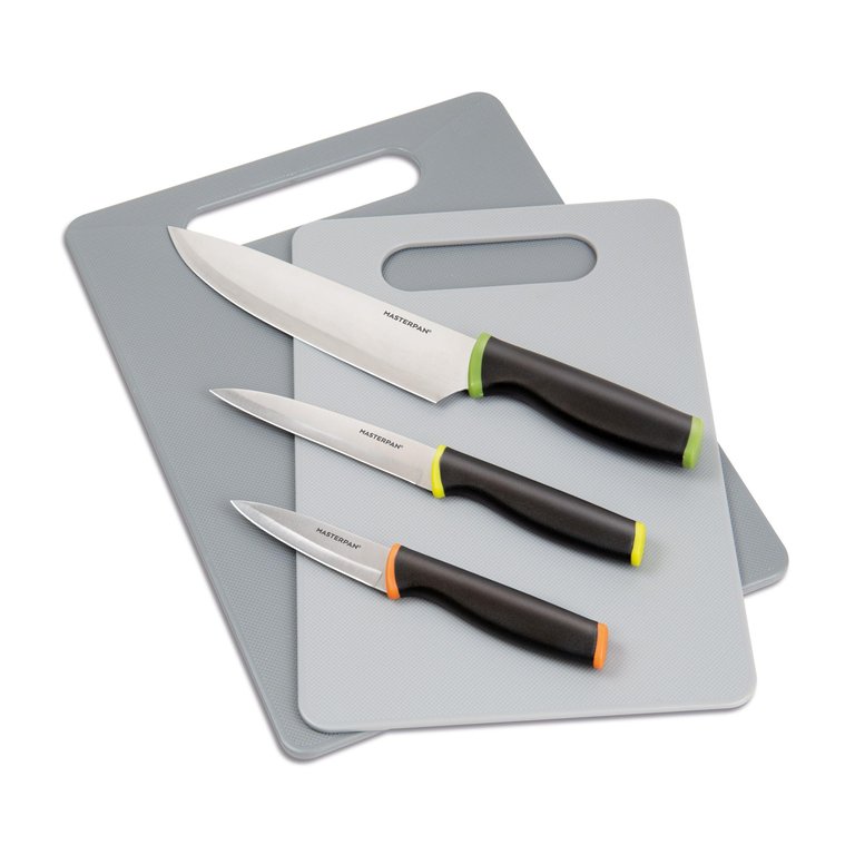 Knife Set With Covers, 8-Pc With Cutting Board - Gray