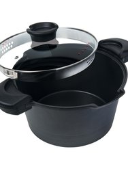 Nonstick Stock & Pasta Pot With Glass Lid Strainer, 5 QT., 9" (23cm) - Black