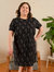 Abby Drawstring Plus Size Dress - Diamond Vine Black