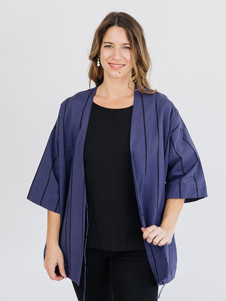 Tie Front Jacket - Indigo Stripe