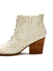 Women's Studded Western Bootie In Cream