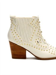 Women's Studded Western Bootie In Cream - Cream