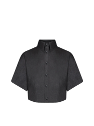 Cropped Tie Back Button Up Shirt - Black