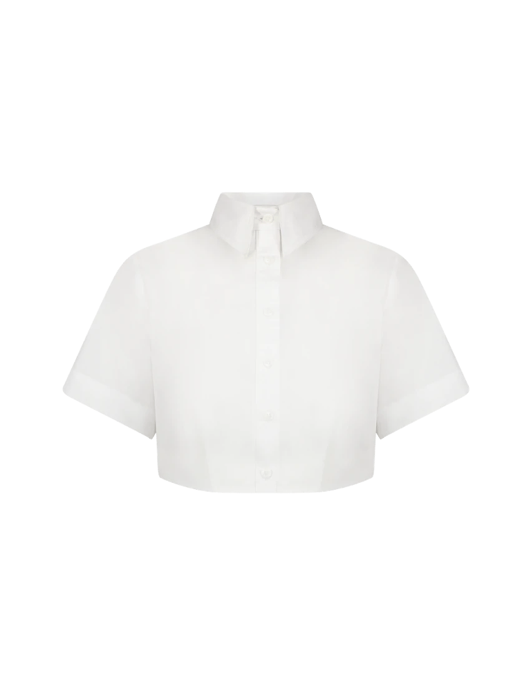 Cropped Tie Back Button Up Shirt - White