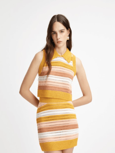 Matthew Bruch Knit Mesh Collared Tank Top - Sunset Striped product