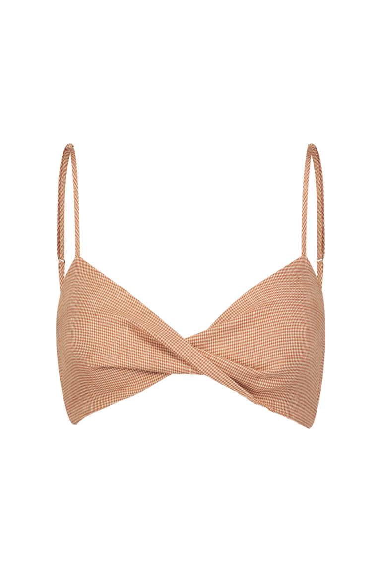 Twist Bandeau Crop Top - Rust Houndstooth