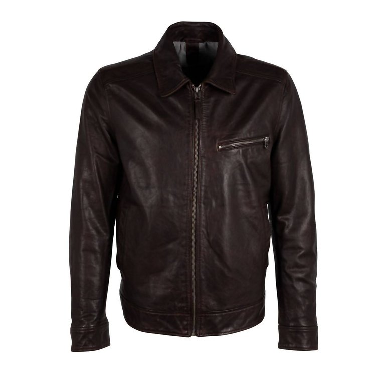 Berink Collared Leather Jacket In Chestnut