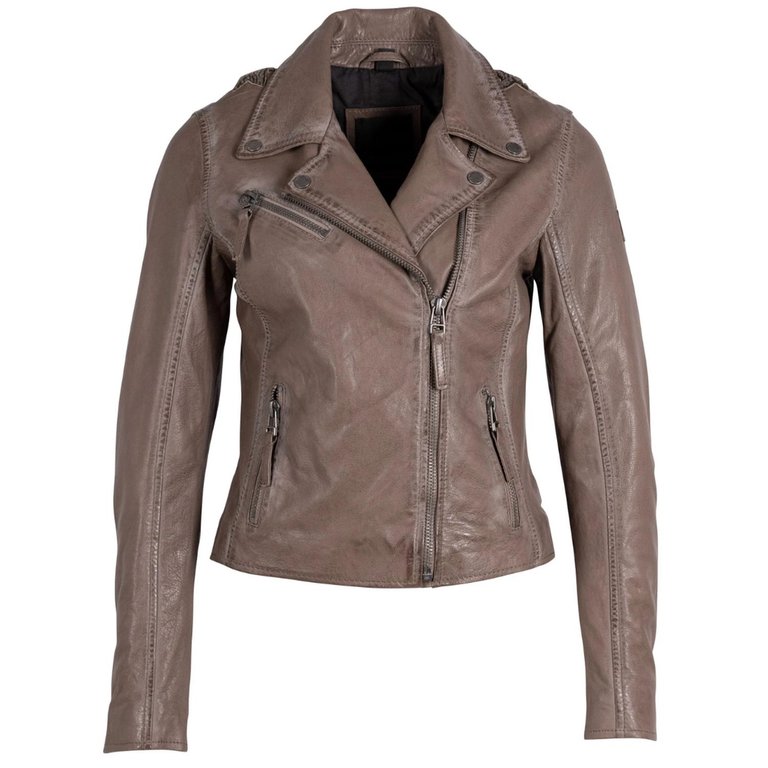 Christy Rf Leather Jacket In Taupe - Taupe